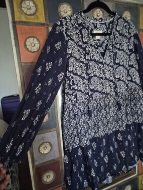 Anthropologie Navy and White Floral Midi Dress